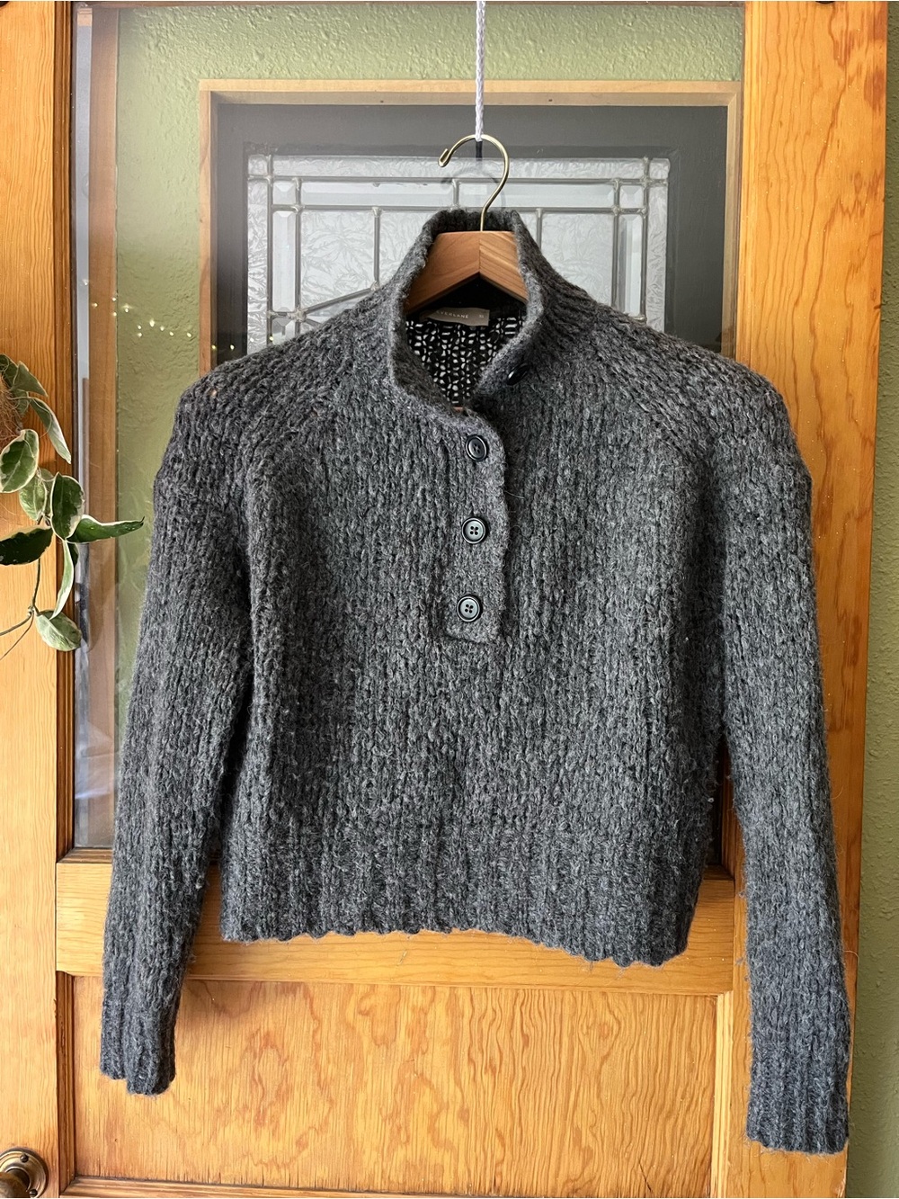 Everlane Charcoal Gray Textured Button-Up Women's Sweater
